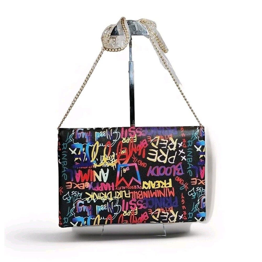 NEW GRAFFITI GLAM CLUTCH 11.25" W x 7.5" H with 23" Gold Tone Shoulder Strap - Picture 3 of 9